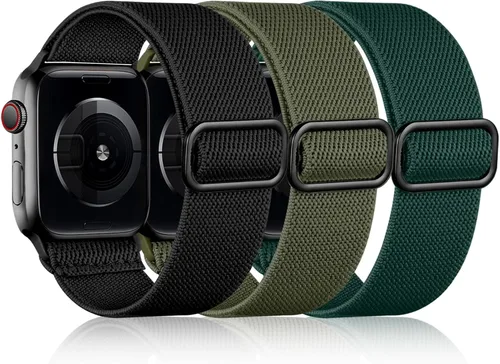 Vista 17 de DaQin Paquete de 3 bandas elásticas Solo Loop compatibles con Apple Watch para hombres de 49 mm, 46 mm, 45 mm, 44 mm, 42 mm, correa elástica
