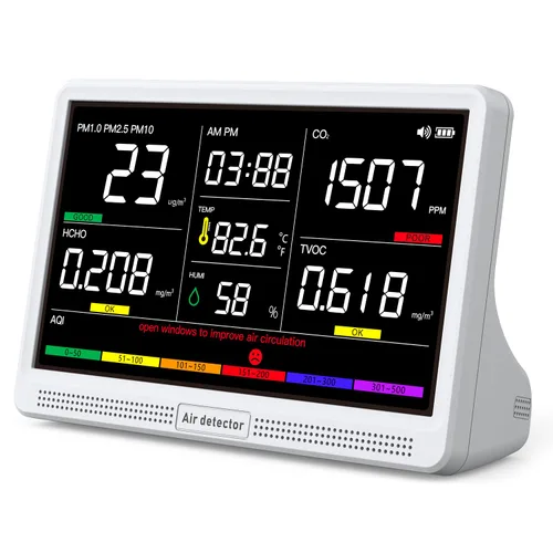 Vista 11 de Monitor de calidad del aire 16 en 1 para interiores, pantalla de 7 pulgadas, 9 alertas AQI+7 AQI, monitor de CO2 probador de calidad del aire