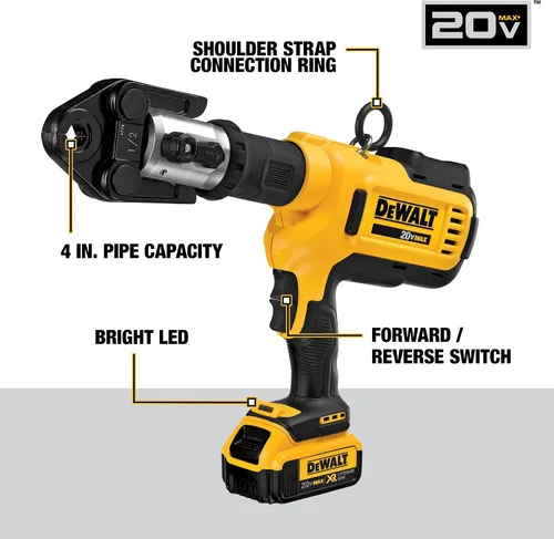 Vista 9 de DEWALT 20V MAX Kit de herramienta de presión para tubería de plomería inalámbrica con cabezas de engaste, herramienta de prensa profesional