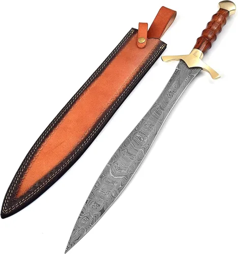 Vista 7 de Armory Replicas™ SS/KA Palillo de dientes del diablo Damasco Daga de Acero Espada Corta con Funda de Cuero