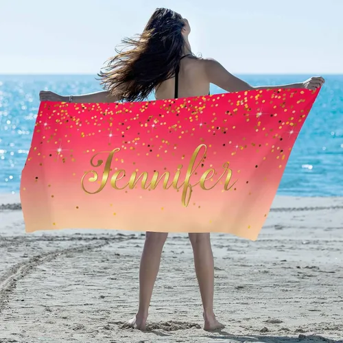 Vista 14 de Artsadd Toalla de playa personalizada con nombre, toallas de playa personalizadas con puntos azules y flores, toallas de playa con nombre