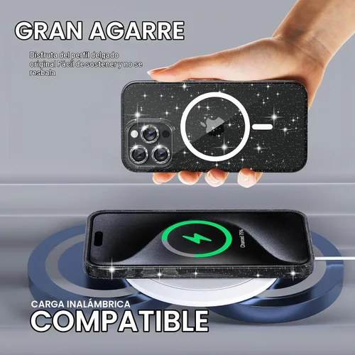 Vista 6 de Choiche Funda para iPhone 15 Pro Max compatible con MagSafe, color negro Purpurina negra
