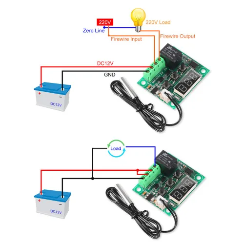 Vista 6 de UMLIFE 2 piezas de módulo controlador de temperatura con estuche, XH W1209 pantalla LED módulo termostato digital con sonda NTC impermeable -50~110℃