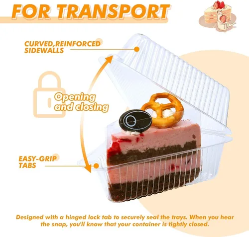 Vista 5 de 300 recipientes de plástico transparentes para tartas con tapas de 4 pulgadas con tapa con bisagras para pastel de queso, para embalaje para llevar