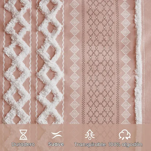 Vista 3 de INK+IVY Cortinas Boho para Dormitorio PANEL ÚNICO Cortinas de Ventana para Sala de Estar, 100% Algodón con Rayas de Chenilla Copetuda Estilo Granja
