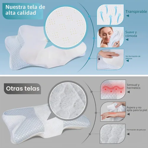 Vista 7 de DONAMA - Almohada cervical ortopédica para alivio de dolor del cuello, espuma viscoelástica contorneada, soporte ergonómico para dormir de lado, Azul