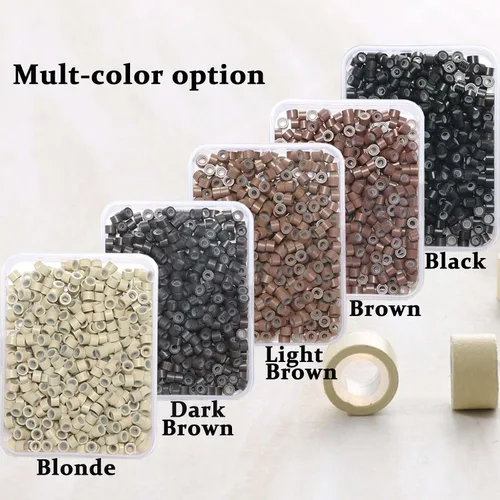 Vista 4 de Anillas de microenlace de 4 mm con forro de silicona, cuentas de oropel para extensiones de pelo, 300 unidades, color negro