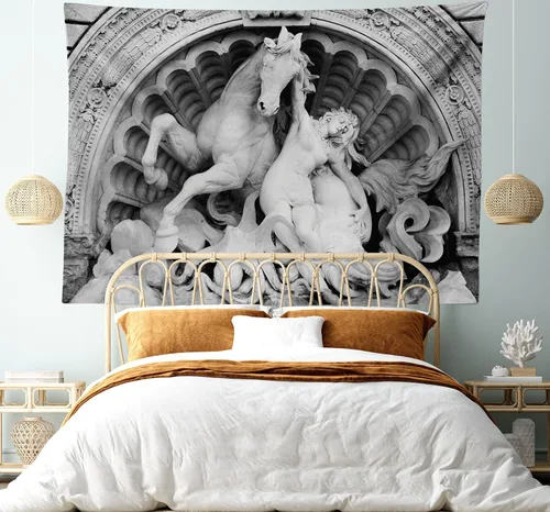 Vista 128 de Ambesonne Tapiz Trippy, vista panorámica de la cascada con bosques de ensueño y mandala oriental psicodélico, decoración de tela para colgar