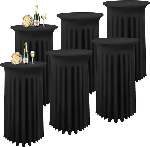 Vista 8 de Paquete de 3 fundas de mesa de cóctel, mantel redondo burdeos, color rojo vino, 32 x 43 pulgadas, elastano elástico con cortinas onduladas, mantel