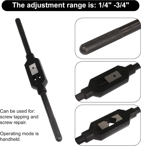 Vista 6 de Llave escariadora de mango de metal ajustable con ajuste de 1/4"-3/4" de diámetro de varilla de 0.472 in para roscar y reparar tornillos