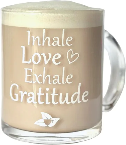 Vista 5 de DelighTeas Taza inspiradora para café/té, taza de vidrio de 12 onzas con asa, taza de vibraciones positivas, gran regalo para amantes del café