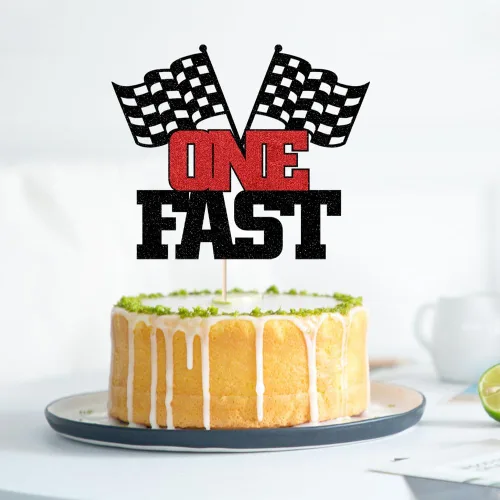 Vista 5 de Un adorno para pastel de 1er cumpleaños – Decoración para cabina de fotos y telón de fondo, bandera a cuadros, suministros temáticos de coche