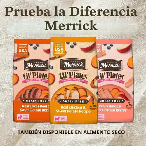 Vista 8 de Merrick Lil' Plates - Alimento húmedo sin cereales para perros pequeños, receta Petite Pot Pie, 12 envases de 3.5 onzas