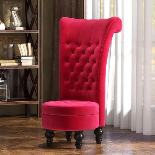 Vista 10 de MU Silla de respaldo alto de terciopelo holandés, muebles de sala de estar, asiento de acento real, sillas de trono, estilo simplemente elegante