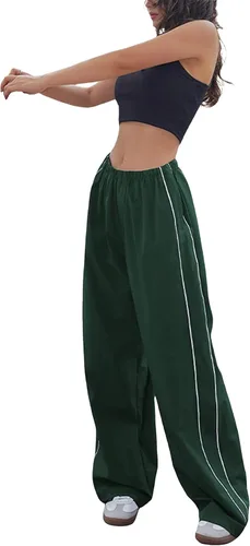 Vista 2 de Winioder Pantalones de paracaídas para mujer, pantalones cargo holgados de tiro bajo, pantalones deportivos Y2K, pantalones deportivos