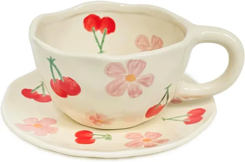 Vista 11 de Noviko Taza de Cerámica a Cuadros Juego de Taza de Té y Platillo de 10 onzas