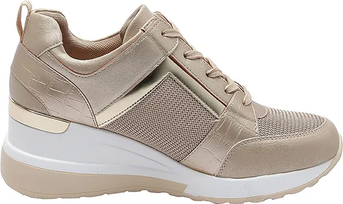 Vista 6 de YZ Tenis de cuña de moda para mujer, con tacón alto, con cordones y plataforma