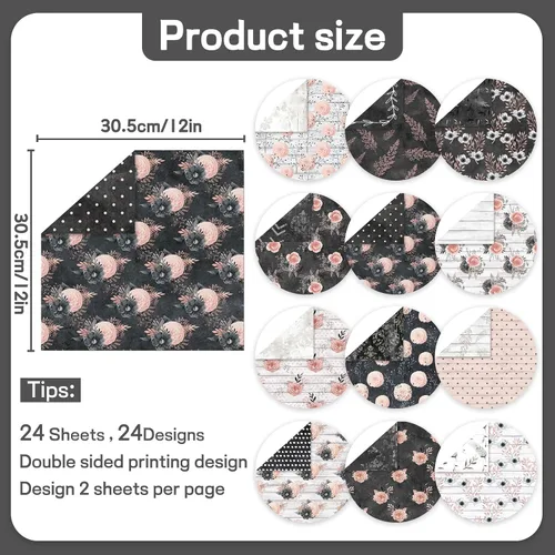 Vista 2 de Papel de álbum de recortes de 12 x 12 pulgadas, 24 hojas de manualidades decorativas de origami, impresión de doble cara, decoración de álbum