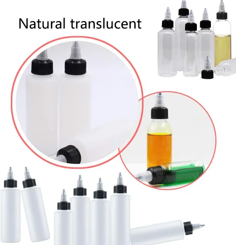 Vista 3 de Meirrnyyu 20 piezas de botellas de plástico para condimentos de 4 oz con tapas de rosca, botella de salsa con tapa despachadora, botellas