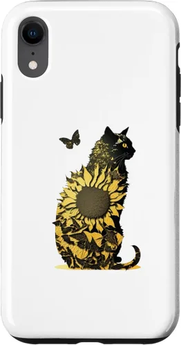 Vista 8 de Funda de arte con combinación de girasol y gato negro para iPhone 15