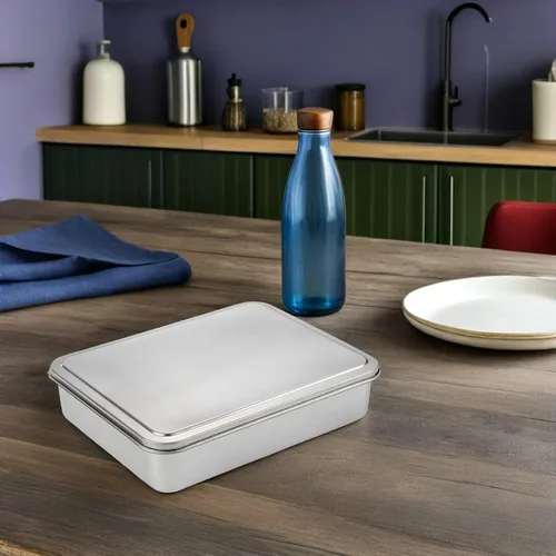 Vista 8 de DOITOOL Molde para pasteles de acero inoxidable con tapa de 11 x 13 pulgadas, antiadherente, rectangular, de metal, para tartas, tiramisú, cazuelas