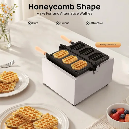 Vista 4 de Máquina eléctrica para hacer gofres, 3 rebanadas antiadherente, máquina comercial para hacer gofres, mini wafles de acero inoxidable de 110 V 1500