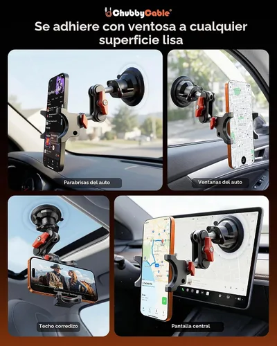 Vista 2 de Chubbycable - Soporte para teléfono de coche con ventosa, cabeza de abrazadera 360° adjustable magnetic head with a durable metal body and strong