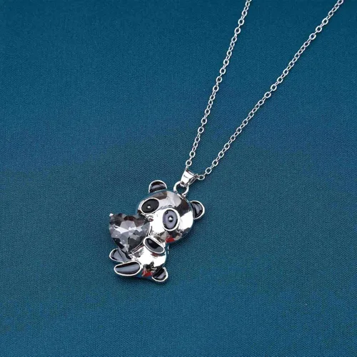 Vista 6 de YienDoo Gargantilla de cristal de panda, collar de corazón de cristal blanco de panda con colgante de oso panda, collar de amor de corazón de panda