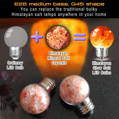 Vista 6 de Bombillas LED para lámpara de sal del Himalaya, E26 2200 K rosa ámbar cálido, luz nocturna de iluminación de estado de ánimo, bombillas E26 G45