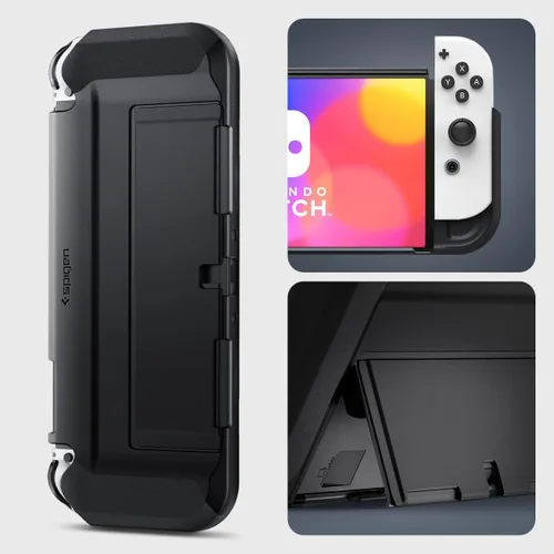 Vista 3 de Spigen Thin Fit Designed for Nintendo Switch OLED Model 7 Inch and Joy-Con Controller Dockable Case with Kickstand Protective Case - Black
