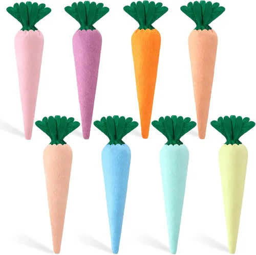 Vista 5 de Skylety 8 piezas de decoración de zanahorias artificiales de Pascua, tela falsa, zanahoria, rústica, no tejida, rellenas, verduras de temporada
