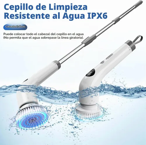 Vista 6 de Qimedo Cepillo Giratorio de Mano con Mango Largo Extendido, Cepillo Eléctrico Recargable para Limpieza, Cepillo Inalámbrico para Platos con 6
