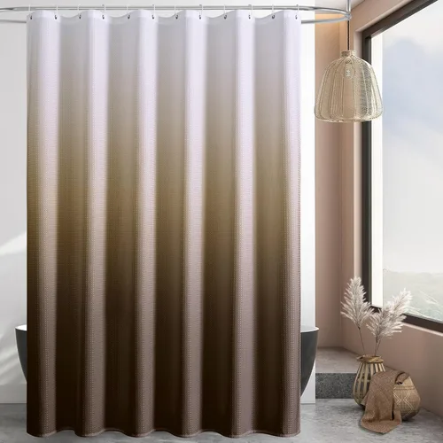 Vista 32 de MitoVilla Cortina de ducha de tela texturizada ponderada de lujo beige, 72 Marfil