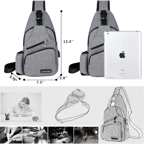 Vista 6 de Peicees Sling Bag for Men Women Shoulder Bag Daypack with Bottle Holder