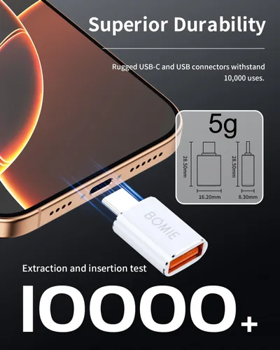 Vista 7 de BOMIE Paquete de 2 adaptadores USB C a USB, transferencia de datos de 100 W, carga rápida de 100 W, adaptador OTG tipo C macho a USB 3.2 hembra