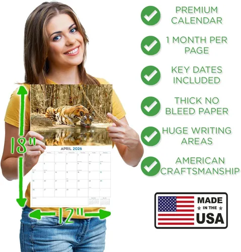 Vista 284 de Calendario de grises africanos 2025 2026 – Planificador mensual de pared de aves africanas – 12 x 18 pulgadas (abierto), calendario de pared