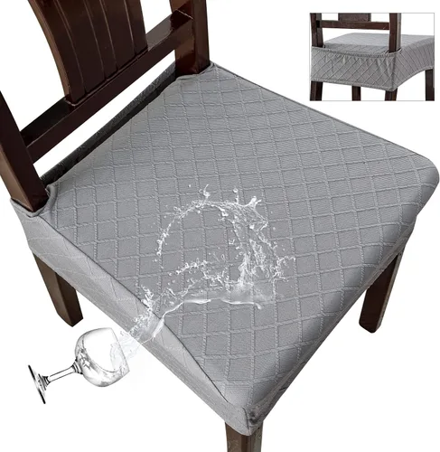 Vista 25 de Genina Juego de 2 fundas impermeables para sillas de comedor, fundas elásticas de jacquard extraíbles y lavables, sin fundas traseras, color beige