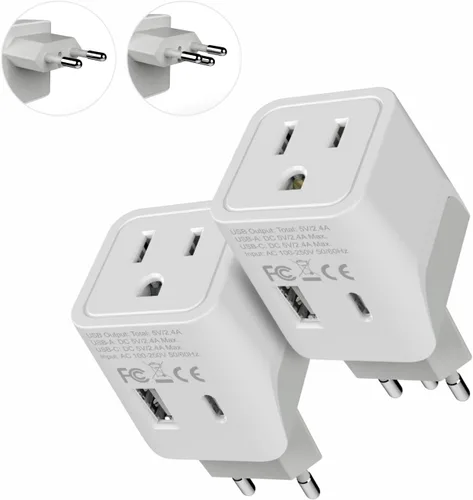 Vista 5 de Ceptics Juego de enchufes de viaje para Sudáfrica, con 2 USB + entrada de enchufe de EE. UU., tipo M y tipo G, ultra compacto, conexión a tierra