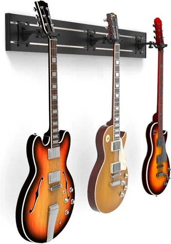 Vista 13 de DLDIRECT DiamondLife - Soporte de pared para guitarra color rojo cereza de 48 pulgadas, 3 perchas cromadas con bloqueo de seguridad acolchado