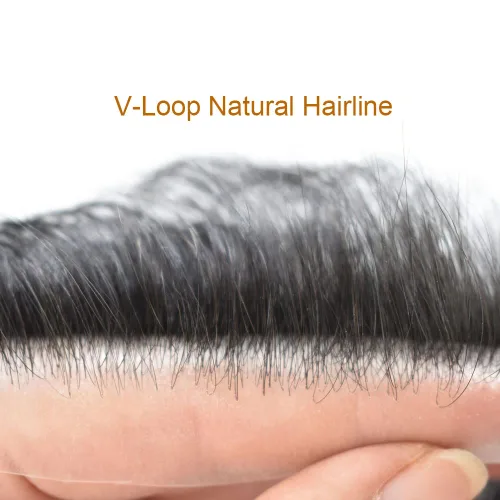 Vista 2 de Cabello humano invisible para hombre, postizo frontal en V, piel de poliuretano para retroceder la línea del cabello en forma de V, sistema