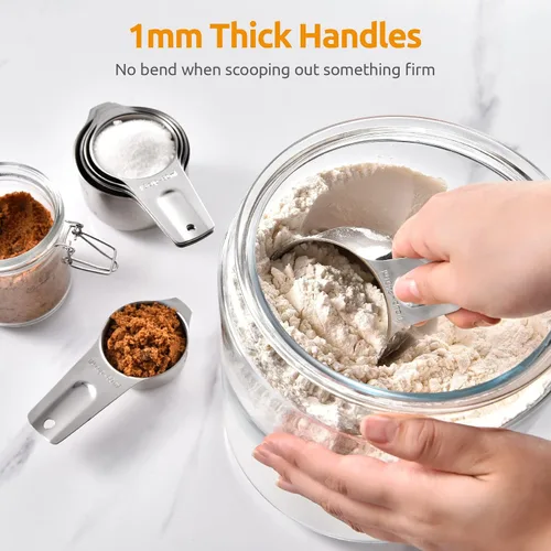 Vista 5 de Vasos medidores: U-Taste - Juego de 7 tazas medidoras de acero inoxidable 18/8, 1/8 taza, 1/4 taza, 1/3 taza, 1/2 taza, 2/3 taza, 3/4 taza, 1 taza