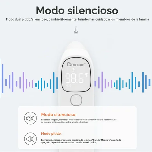 Vista 6 de Berrcom - Termómetro médico infrarrojo para frente y oído 2 en 1 para todas 2-Blanco