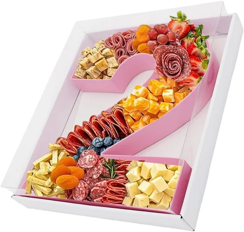 Vista 59 de Bandeja de papel rellenable de 12.5 pulgadas con números y letras de cartón, tablero de charcutería, bandeja para cupcakes dulces, caja decorativa