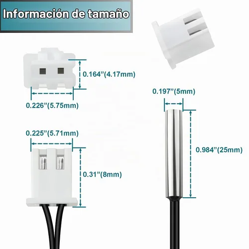Vista 3 de 5 piezas 1M Sonda de sensor de temperatura 10K, sonda de sensor de termistor NTC B3950, carcasa de cobre niquelada de alta sensibilidad, precisión