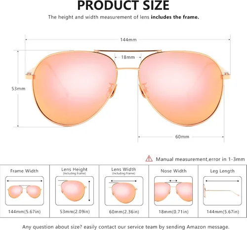 Vista 5 de SUNGAIT Women's Lightweight Oversized Aviator Sunglasses - Mirrored Polarized Lens