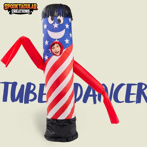 Vista 2 de Spooktacular Creations Disfraces inflables para niños, con bandera estadounidense, bailarín aéreo, tubo de hombre, brazo ondulado, disfraces