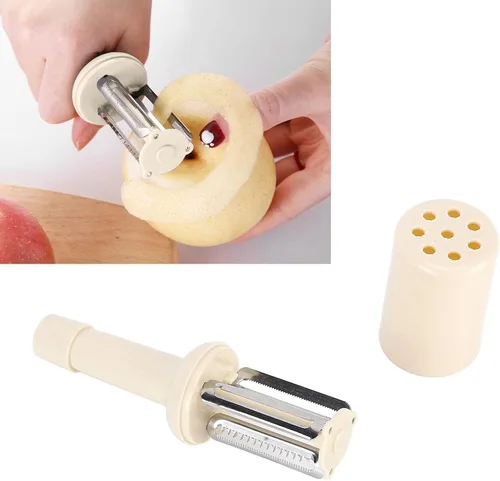 Vista 4 de Pelador de verduras para cocina, peladores de frutas en forma de botella para manzanas, zanahorias y papas, herramienta de pelado de cocina (beige)