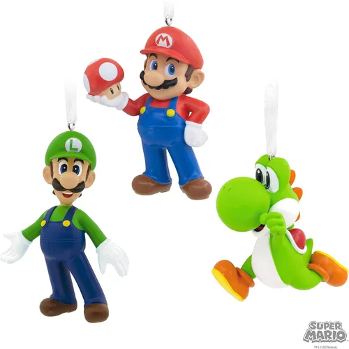 Vista 6 de Hallmark Nintendo Super Mario, Luigi y Yoshi Adornos de Navidad, juego de 3