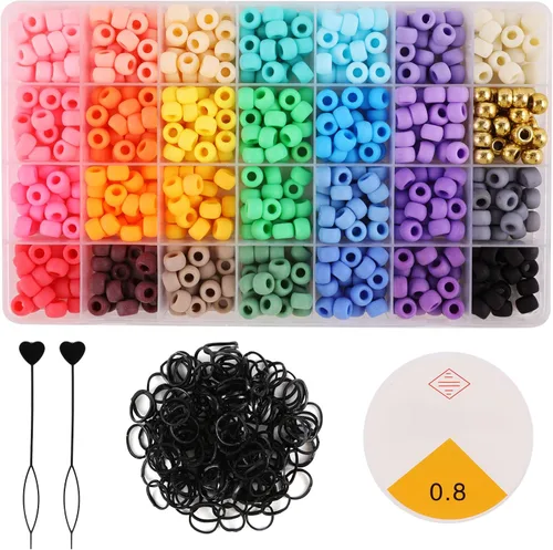 Vista 10 de Cuentas de pelo de 18 colores de 0.354 in para trenzas de cabello, kit de cuentas de pony arcoíris para hacer joyas, cuentas Kandi para hacer
