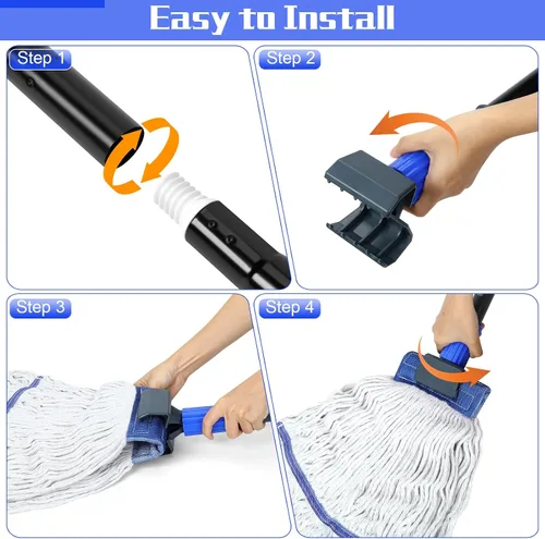 Vista 7 de BUVE Trapeador de algodón industrial resistente comercial con mango largo para limpieza de pisos, trapeador húmedo de cuerda con bucle